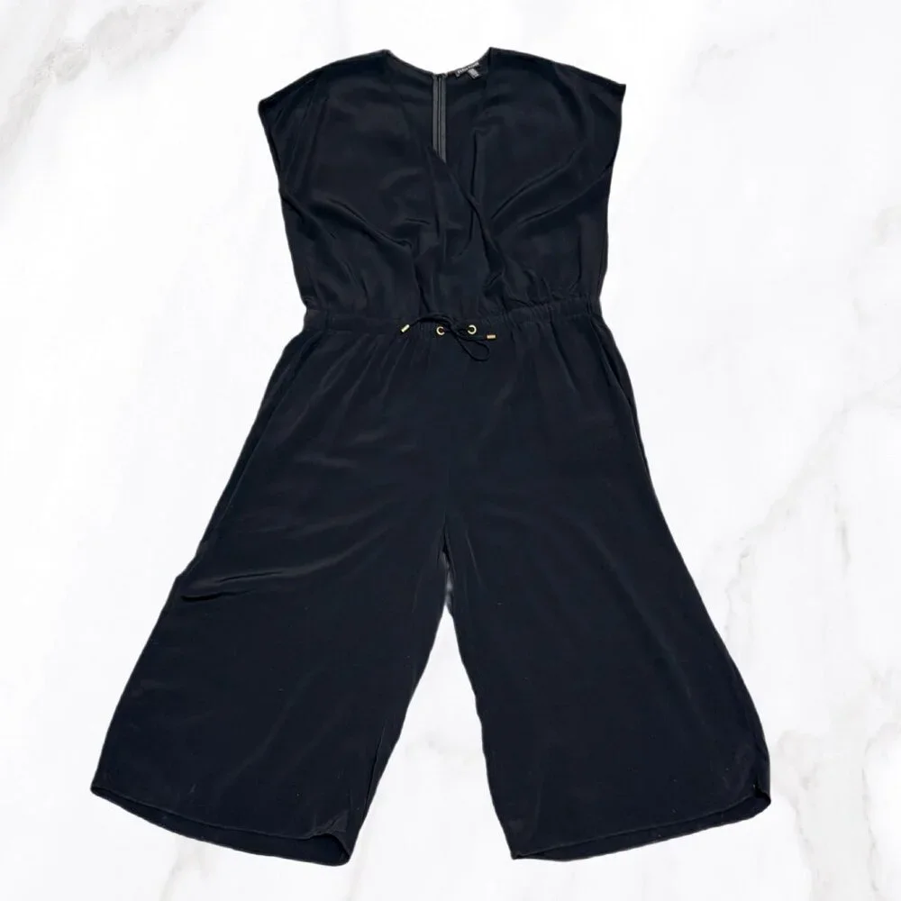 Eileen Fisher Women's Cropped Black Cap Sleeve Jumpsuit, Size L - Picture 2 of 7